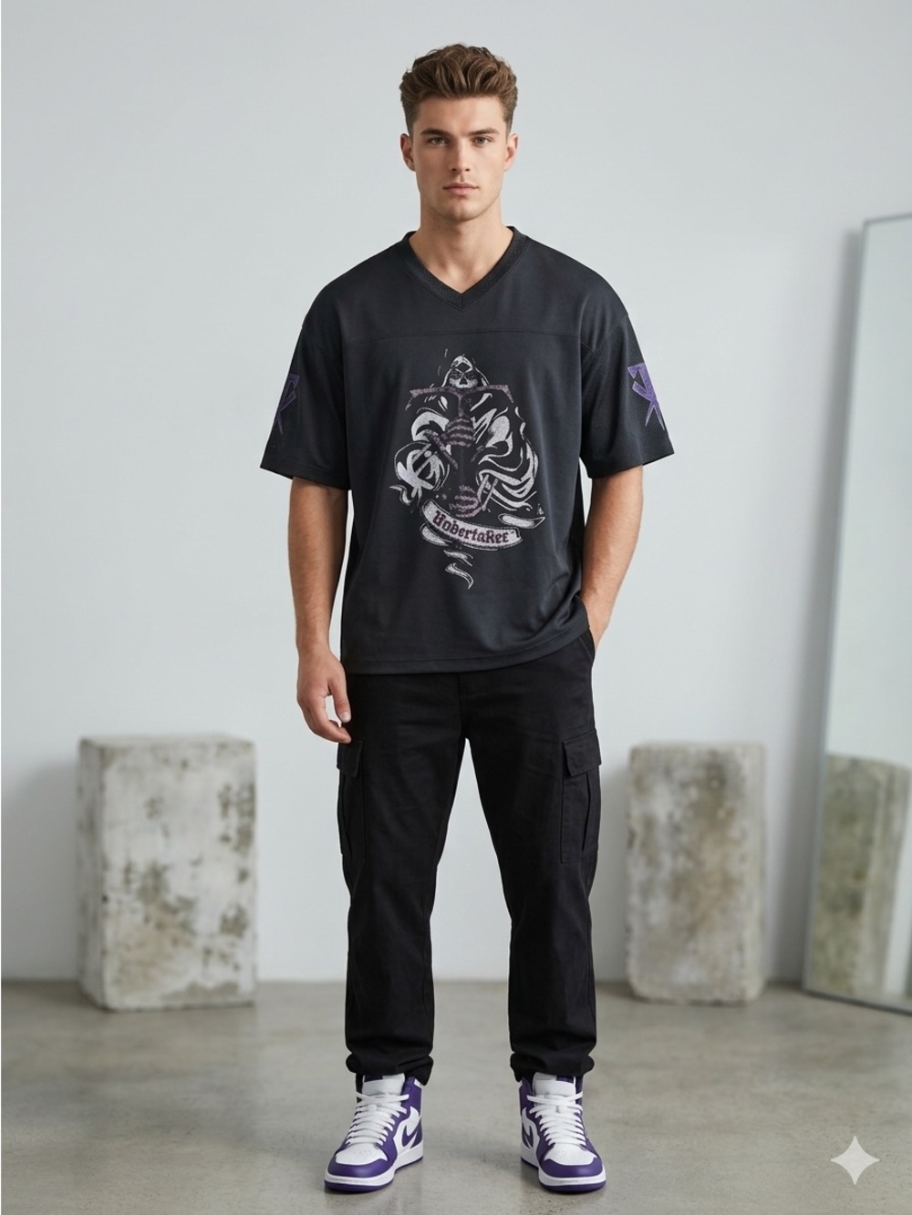 Hollister Black and Purple Graphic Men's Jersey